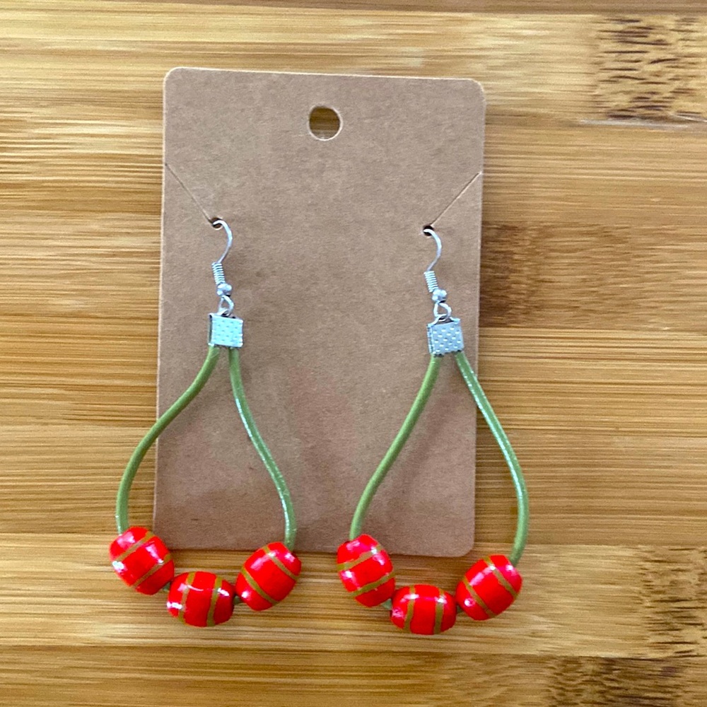 *3 for $20* Upcycled Hoops | Olive & Red